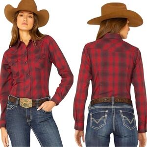 ROPER Plaid Western Wear Shirt Women’s Size XL Red, Front Snap, Long Sleeve N…
